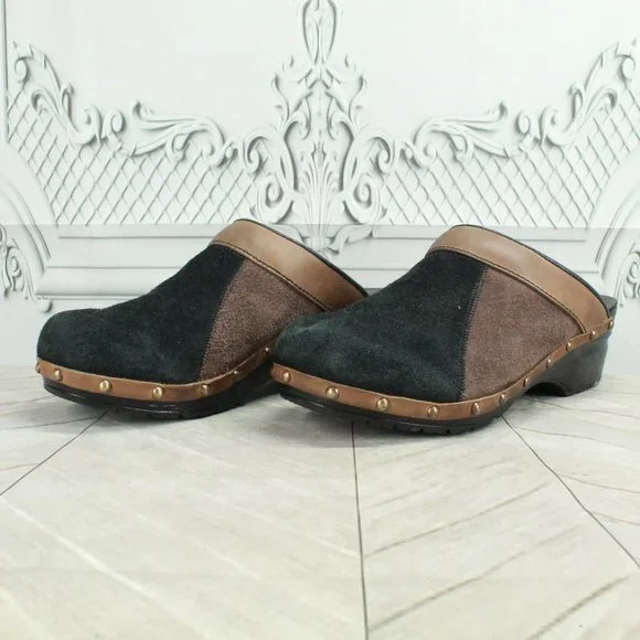 Sanita Black Suede Slip On Slide Studded Clogs Mules Size 39 US 9 - Picture 2 of 8